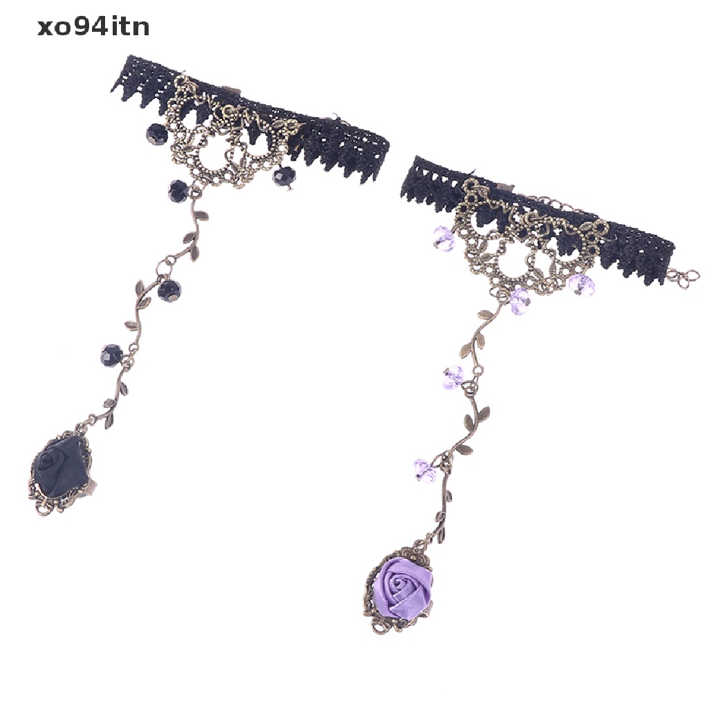 Vòng Tay Ren Đính Hạt Pha Lê Đen Phong Cách Vintage