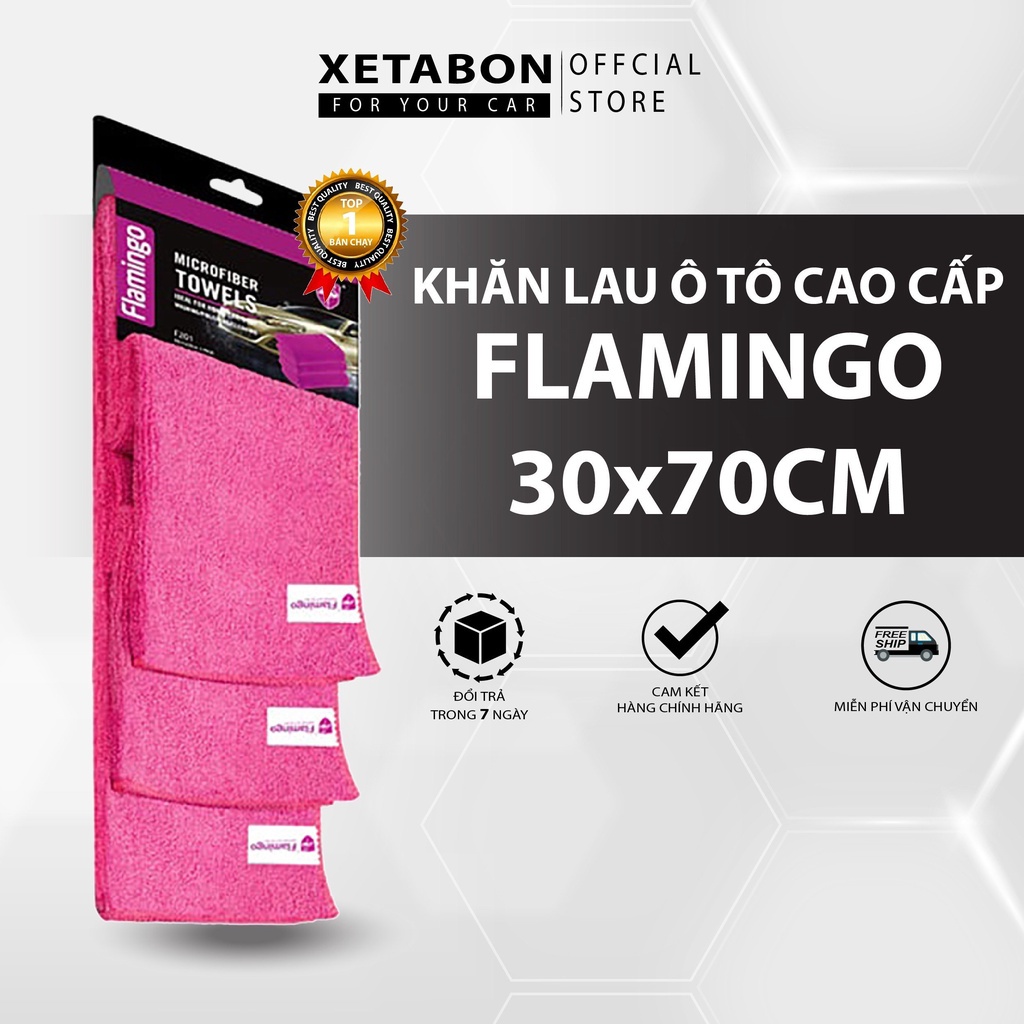 Khăn lau ô tô xe hơi, Khăn lau xe hơi đa năng loại dày, mềm mịn siêu thấm nước không xù lông Cao Cấp Flamingo30x70