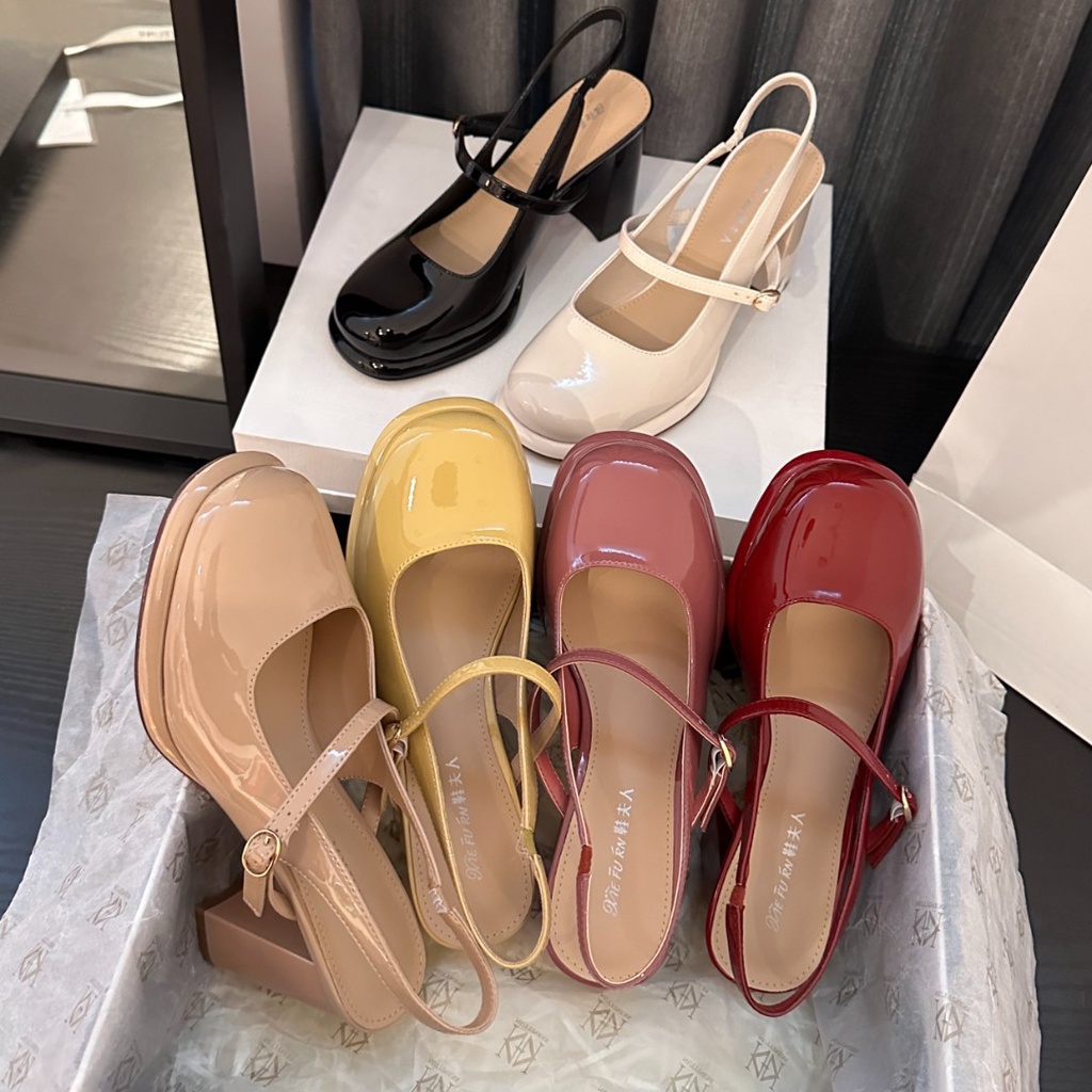 🔥 Bán nóng 🔥 giày cao gót đế vuông, giày cao gót nữ bằng da, giày Mary Jane nữ phong cách cổ điển thời trang