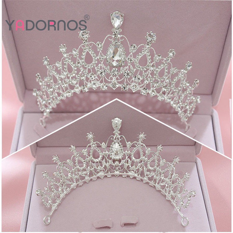 Vương miện cài tóc YADORNOS đính đá pha lê nhân tạo sang trọng thời trang dành cho cô dâu