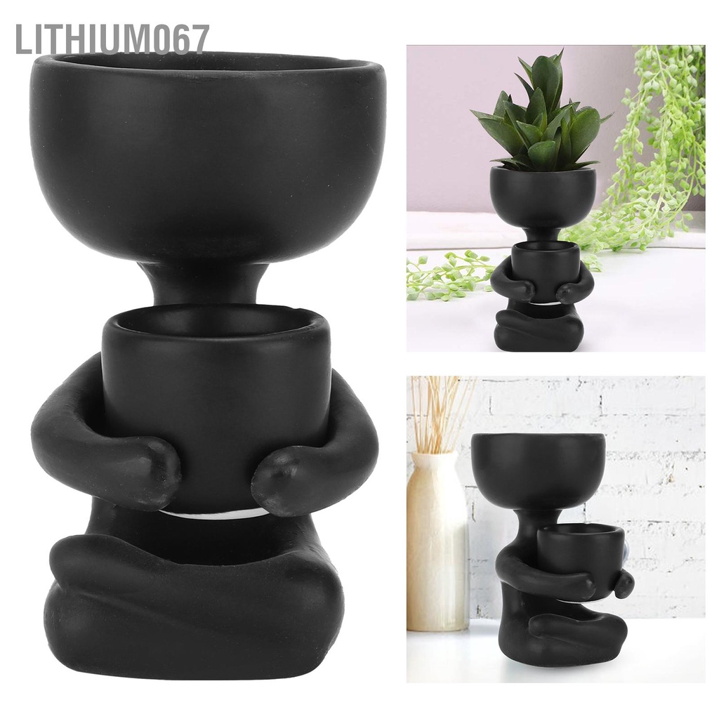 Lithium067 Vật Có Giá Đỡ DIY Mini Dễ Thương Hình Người Gốm Sứ Đen Hoa Cho Các Loài Xương Rồng Hộ Gia Đình Trang Trí Món Quà
