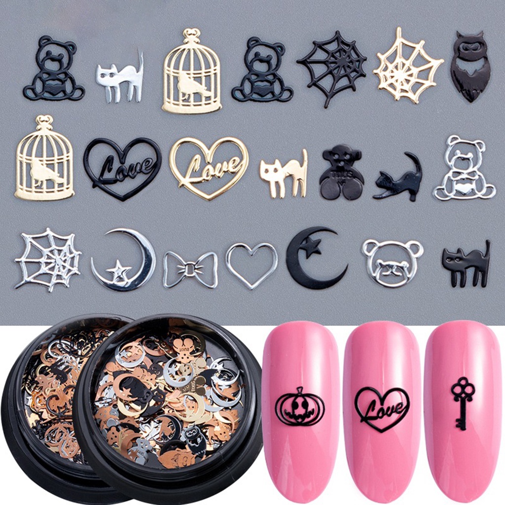 Hộp 120 Miếng Dán Kim Loại Trang Trí Móng Tay Nghệ Thuật Phong Cách Halloween