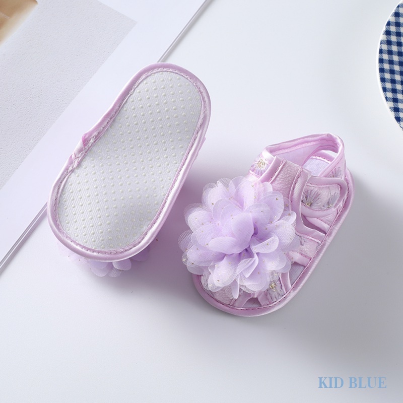 Giày Sandal Công Chúa Mùa Hè Phiên Bản Hàn Quốc Có Băng Đô Màu Sắc Tương Phản Trang Trí Hoa Cho Bé Gái 0-1 Tuổi