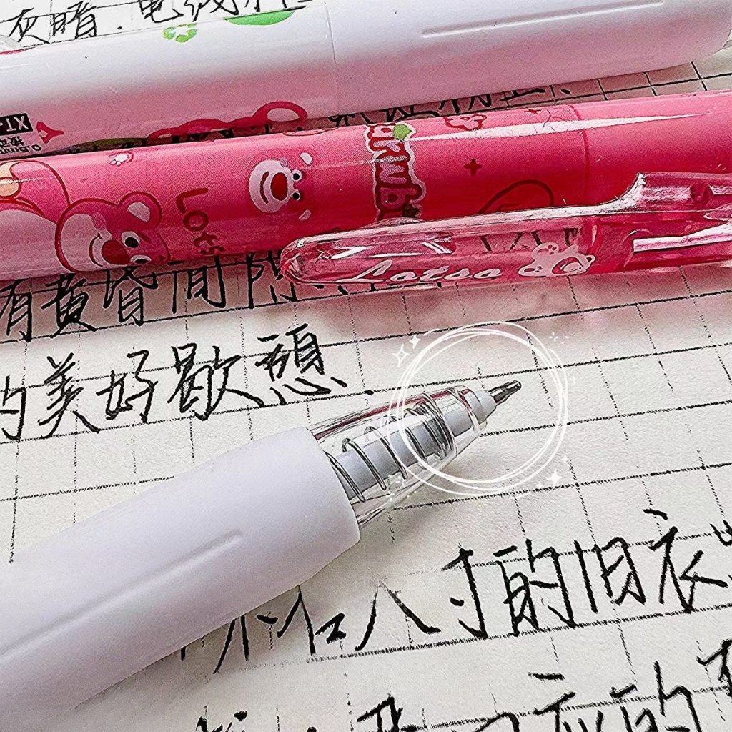 Bộ 6 Bút Mực Gel Ngòi 0.5Mm Màu Đen In Hình Gấu / Dâu Tây Kiểu Công Nghệ Cao Nhanh Khô