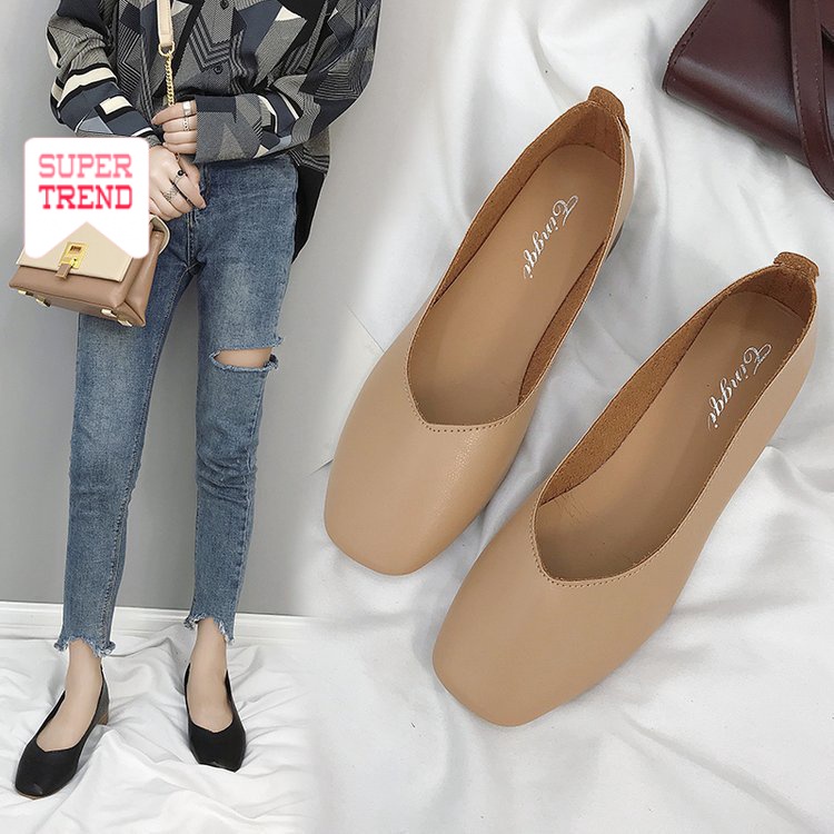 Giày Da Mềm Đế Vuông Thời Trang Cho Nữ