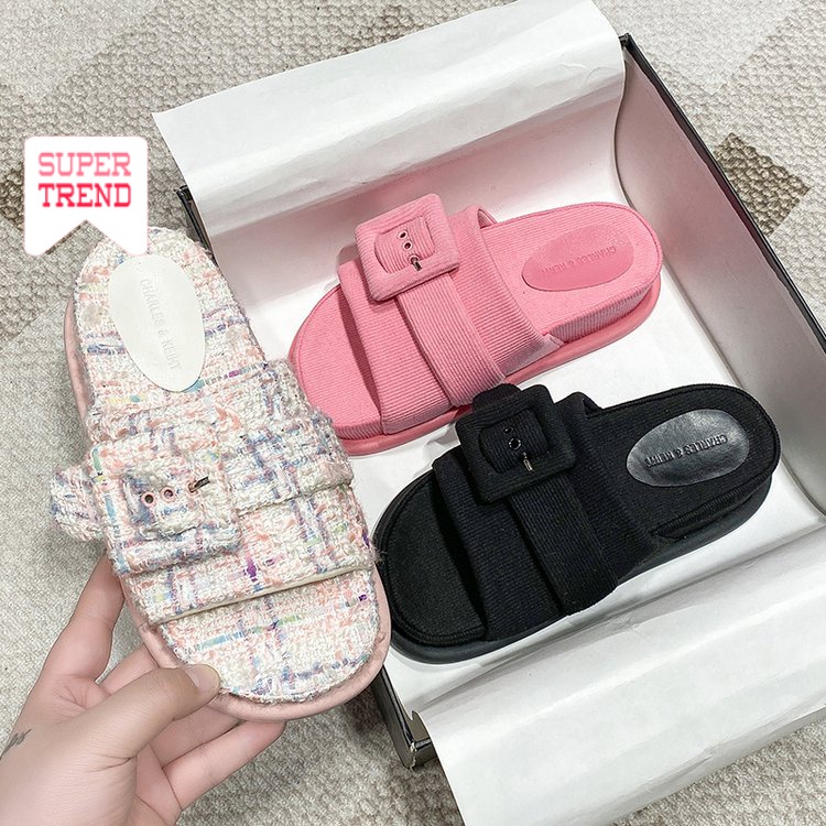 Dép Mũi Tròn Đế Dày Màu Trơn Thoải Mái Thời Trang Mùa Hè Phong Cách Hàn Quốc