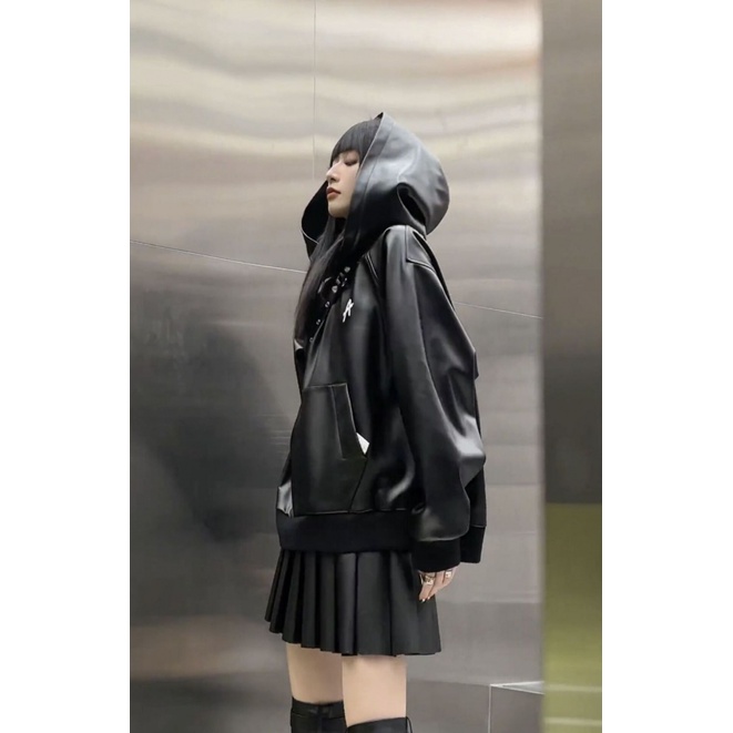 Áo Hoodie Da Pu Dáng Rộng Phong Cách Mỹ Thời Trang Xuân Thu 2023