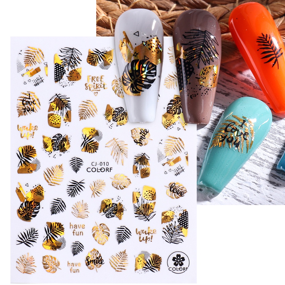 Miếng Dán Trang Trí Móng Tay 3D Màu Vàng Đen Hình Hoa Lá Mùa Thu TRCJ010-018