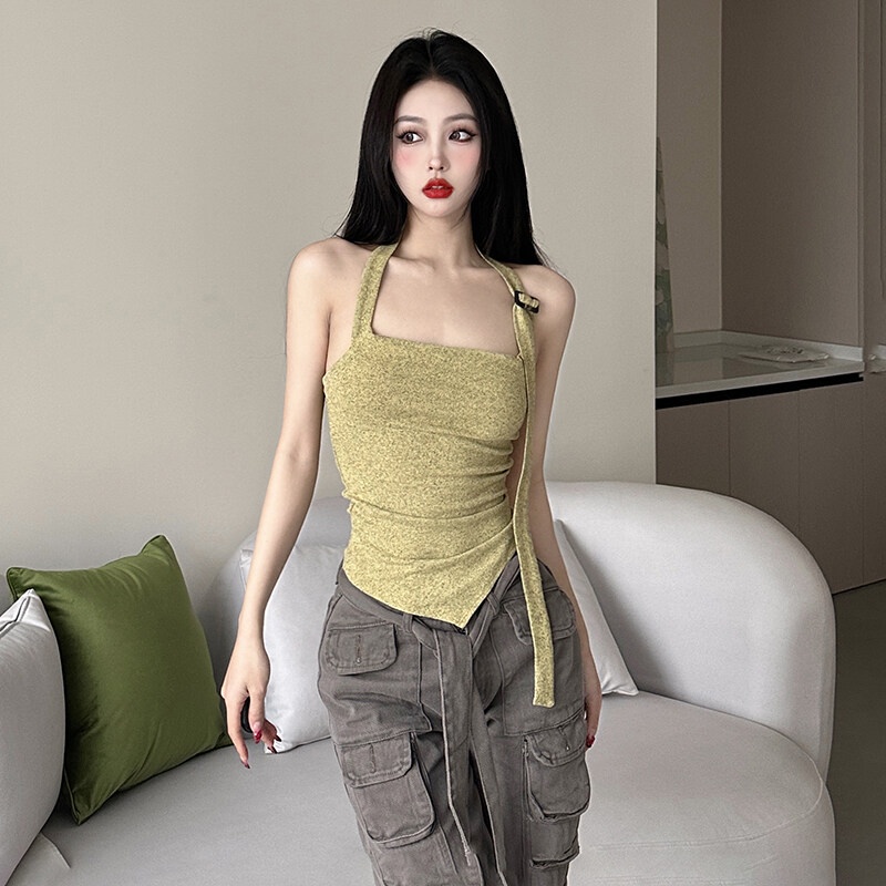 Áo Hai Dây Hở Lưng Y2K Dáng Ôm Có Thể Điều Chỉnh Thời Trang Mùa Hè Quyến Rũ Cho Nữ