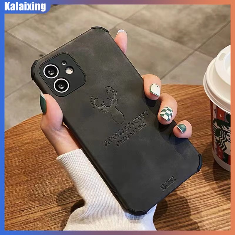 Ốp Điện Thoại Da Mềm Chống Rơi Họa Tiết Đầu Hươu Cho iPhone 14 Plus 13 Pro Max 12 Pro Max
