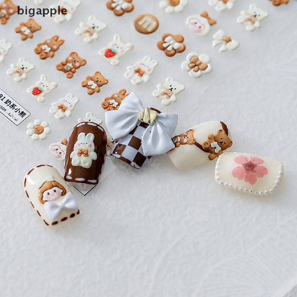 Hình Dán Móng Tay 5D Họa Tiết Gấu / Thỏ / Nơ / Bé Gái Đáng Yêu