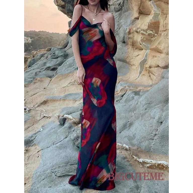 Đầm Hai Dây Dài Mềm Mại In Họa Tiết Thời Trang Mùa Hè Cho Nữ