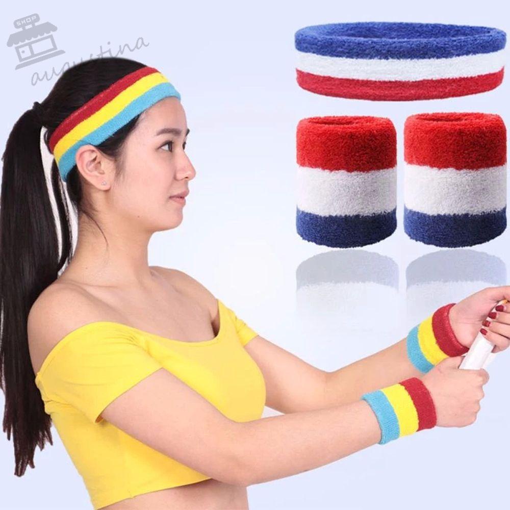 Set 1 Băng Đô Thể Thao + Khăn Quấn Bảo Vệ Cổ Tay AUGUSTINA Thấm Hút Mồ Hôi Cho Nam
