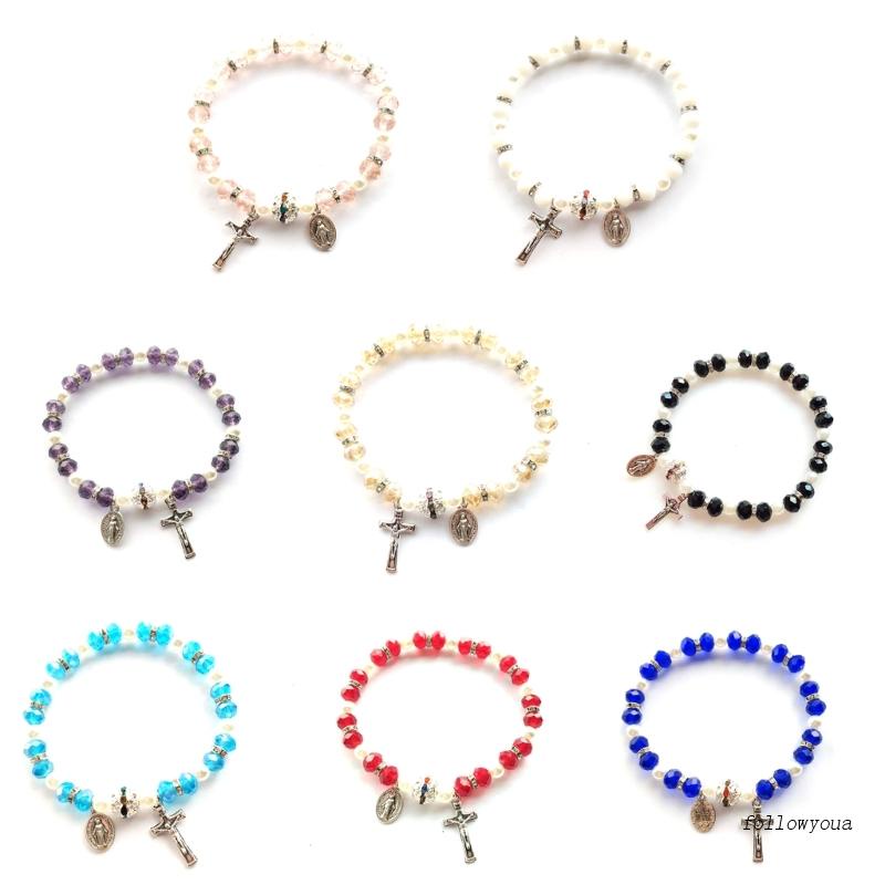 Vòng Tay Chuỗi Hạt Co Giãn Mặt Thánh Giá Thời Trang Cho Nữ