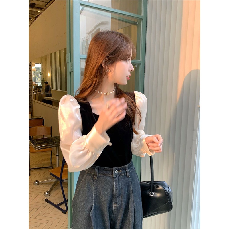 Áo Sơ Mi Nữ Tay Phồng Bằng Vải Nhung Phong Cách Cổ Điển Mùa Xuân Mới