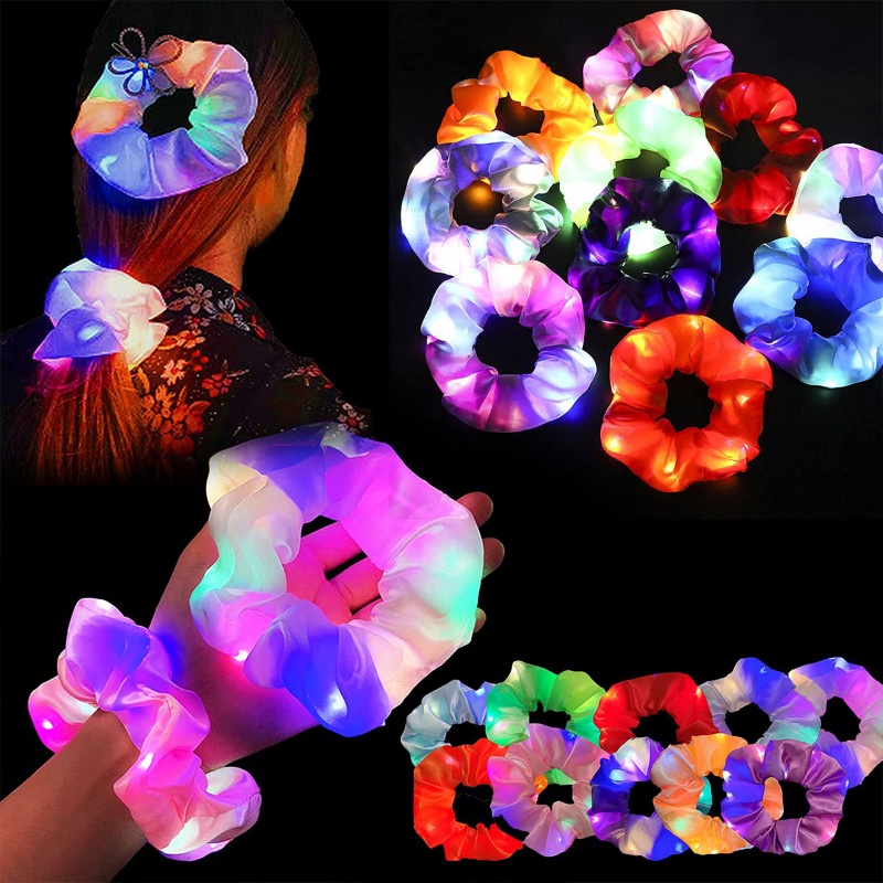 Dây Buộc Tóc Vải Satin Co Giãn Gắn Đèn Led Phát Sáng Trong Bóng Tối Cho Nữ