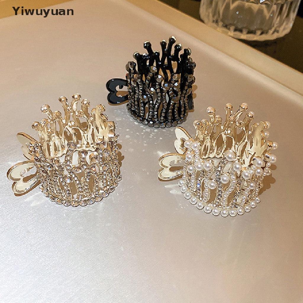 < Yiwuyuan > Kẹp Tóc Móng Vương Miện Đính Đá Ngọc Trai Giả Cao Cấp Phụ Kiện Tóc Đuôi Ngựa