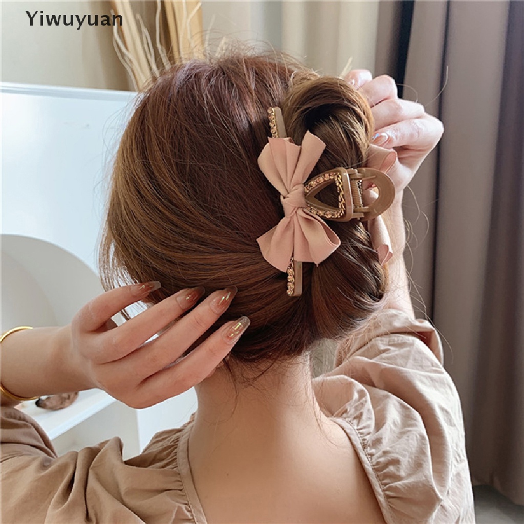 < Yiwuyuan > Kẹp Tóc Càng Cua Đen Đính Nơ Lớn Thanh Lịch Phong Cách Hàn Quốc