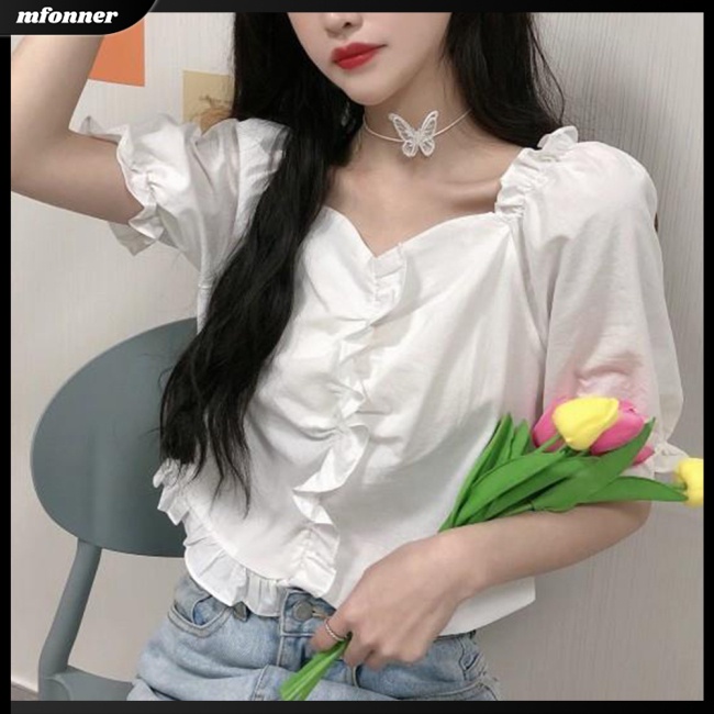 Áo Thun Tay Ngắn Cổ Vuông Màu Sắc Thanh Lịch Dành Cho Nữ