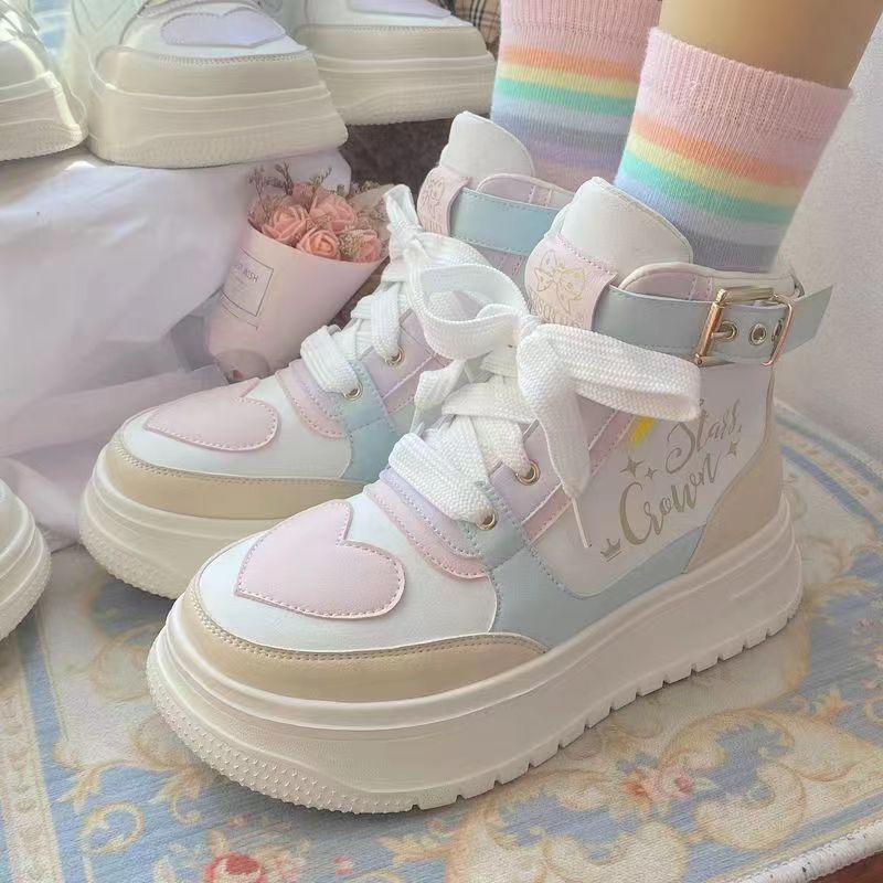 Giày Sneaker Đế Dày Tăng Chiều Cao Màu Macaron Dễ Thương Cho Nữ