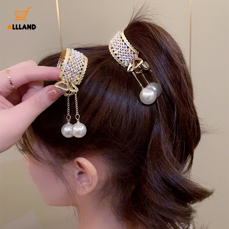 Kẹp Tóc Đính Đá Ngọc Trai Thanh Lịch / Kẹp Tóc Đuôi Ngựa Cao Cố Định / Cảm Giác Nâng Cao Kiểu Hàn