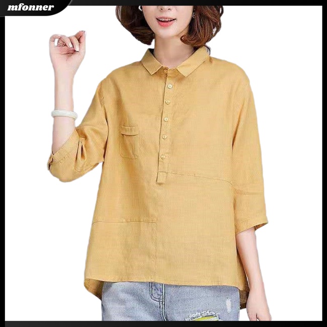 Áo Sơ Mi Tay Lửng Chất Liệu Cotton Lanh Thời Trang Mùa Hè Dành Cho Nữ