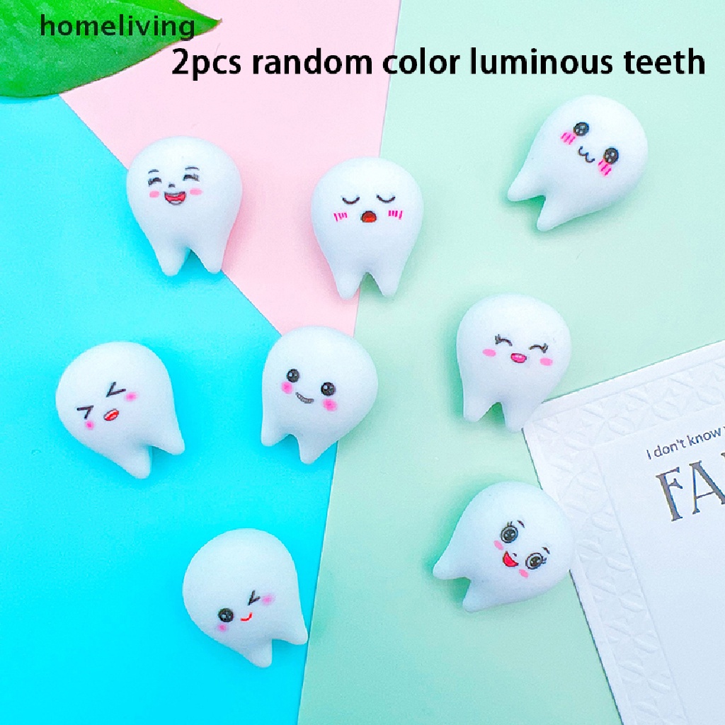 Bộ 2 Đồ Trang Trí Hình Chiếc Răng Biểu Cảm Hoạt Hình Bằng Nhựa Resin Phát Sáng Dễ Thương
