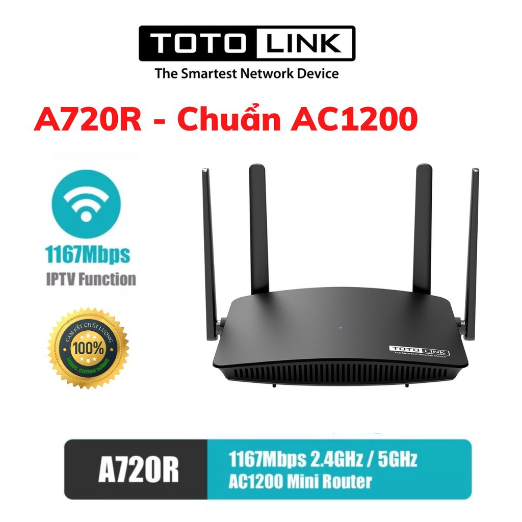 Cục phát wifi router wifi băng tần kép chuẩn AC 1200Mbps A720R TOTOLINK