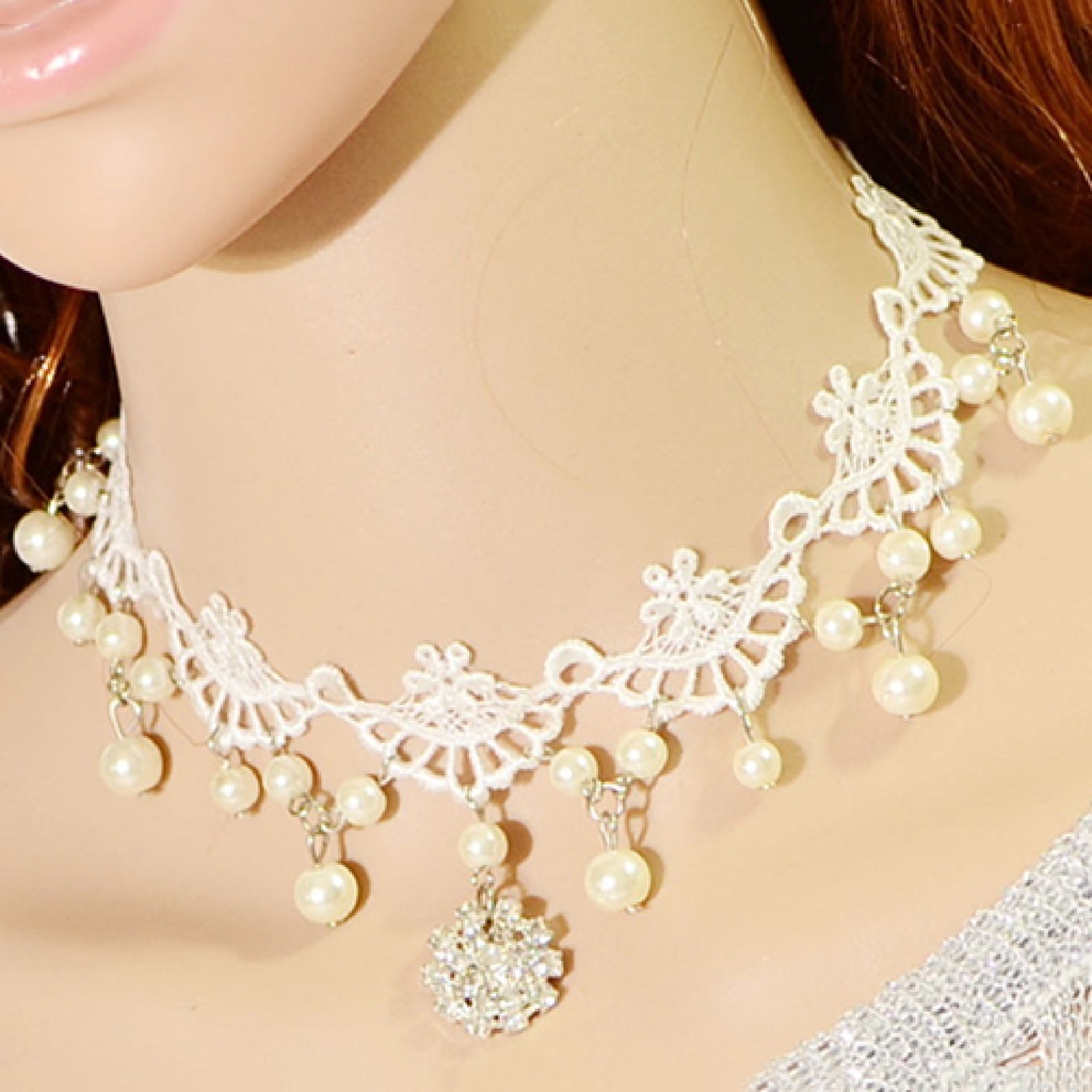Vòng Cổ Choker Phối Ren Đính Ngọc Trai Giả Xinh Xắn Cho Nữ