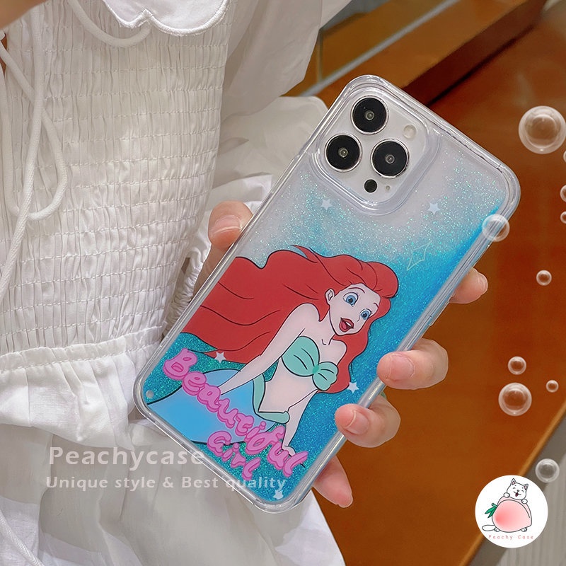 Ốp Điện Thoại Acrylic Cứng Dày Dặn Họa Tiết Hoạt Hình Phối Cát Lún Màu Xanh Dương Cho iPhone 14 13 12 Pro Max 11