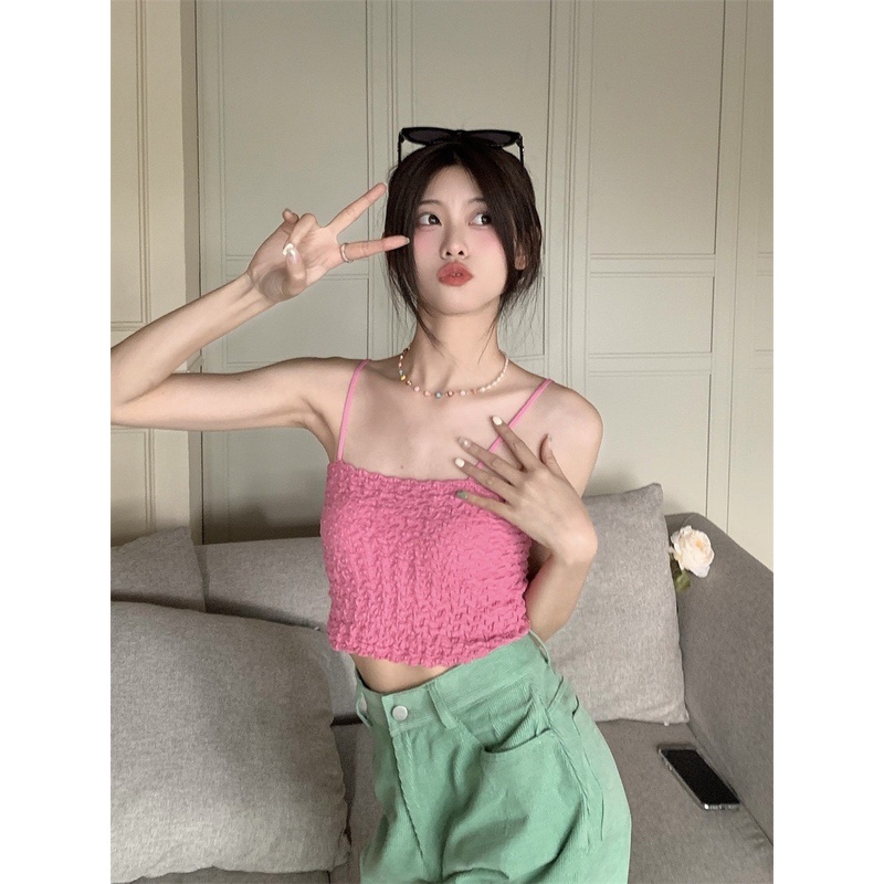 [CÓ MÚT] MS1143 Áo hai dây croptop thun nhăn có mút siêu xinh