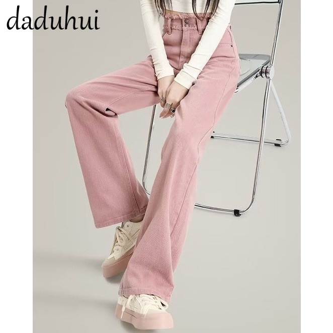 Daduhui 💕 2023 New Korean Version of INS Dirty Pink WOMEN'S Jeans High Waist Loose Wide Leg Pants Niche Trousers