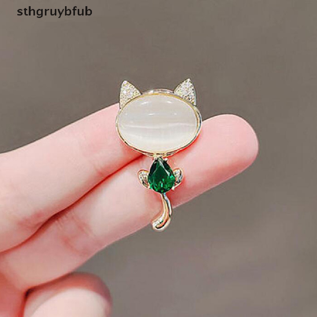 Ghim Cài Áo Hình Mèo Đính Đá Opal Thanh Lịch