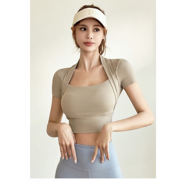 [Phong Cách Mới] Áo Ngực Thể Thao Yoga Tay Ngắn Dáng Ôm Co Giãn Cao Nhanh Khô Không Cần Mặc