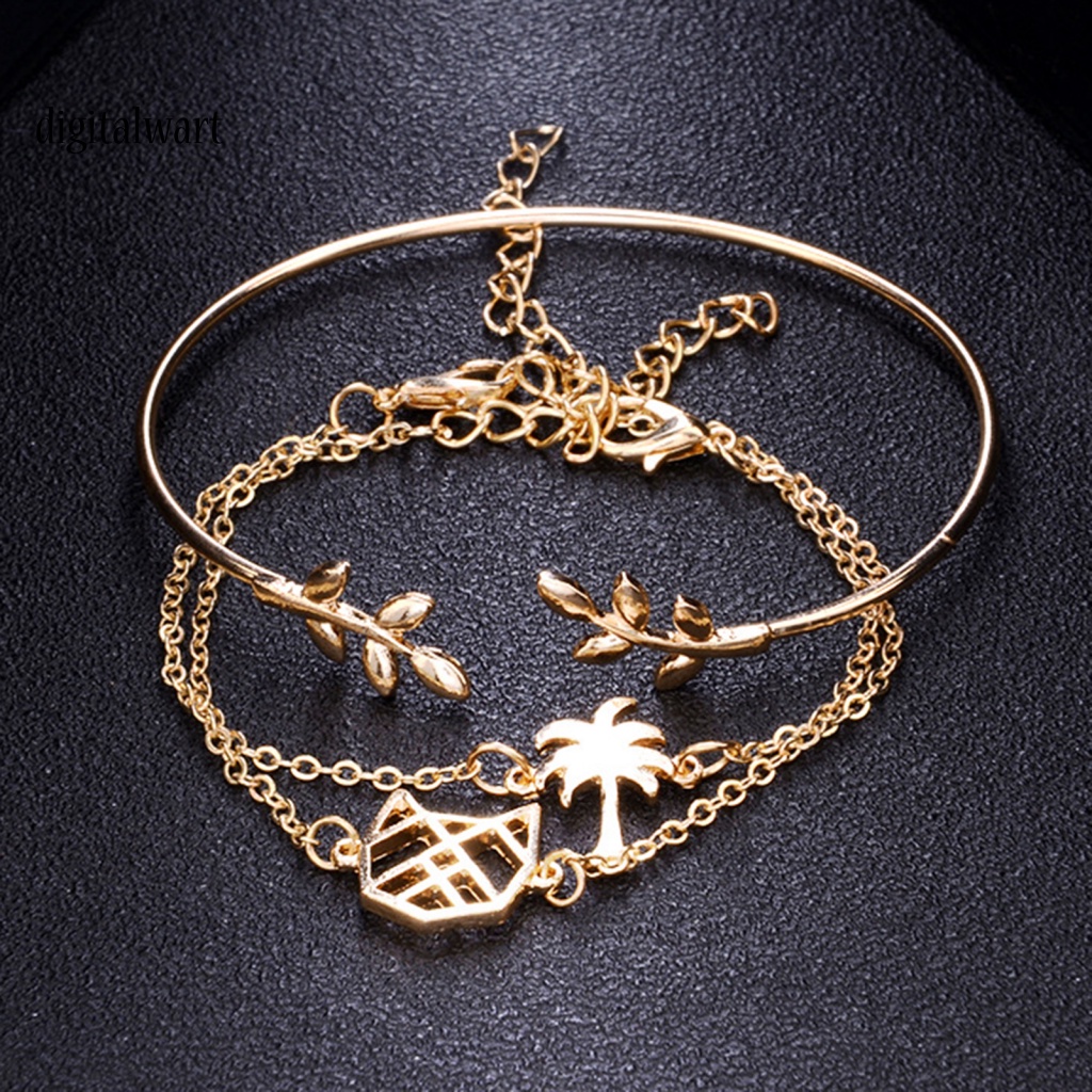 Kỹ Thuật Số| Bộ 3 Vòng Tay Hình Lá Dừa Sáng Tạo Có Thể Điều Chỉnh