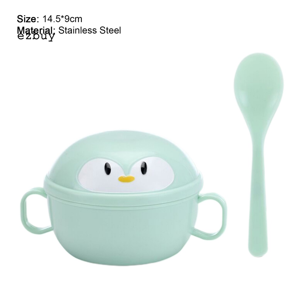 Bộ 2 Tô Ăn Dặm Cách Nhiệt Chống Trượt Hình Chim Cánh Cụt Hoạt Hình Cho Bé