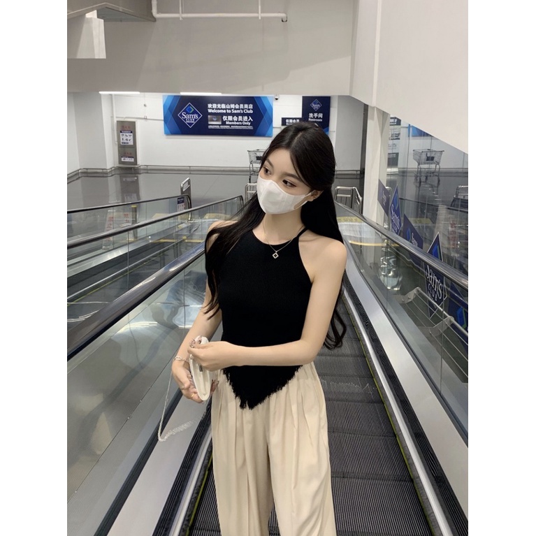 Áo Dệt Kim Sát Nách Màu Đen Dáng Ôm Thời Trang Mùa Hè Quyến Rũ Cho Nữ