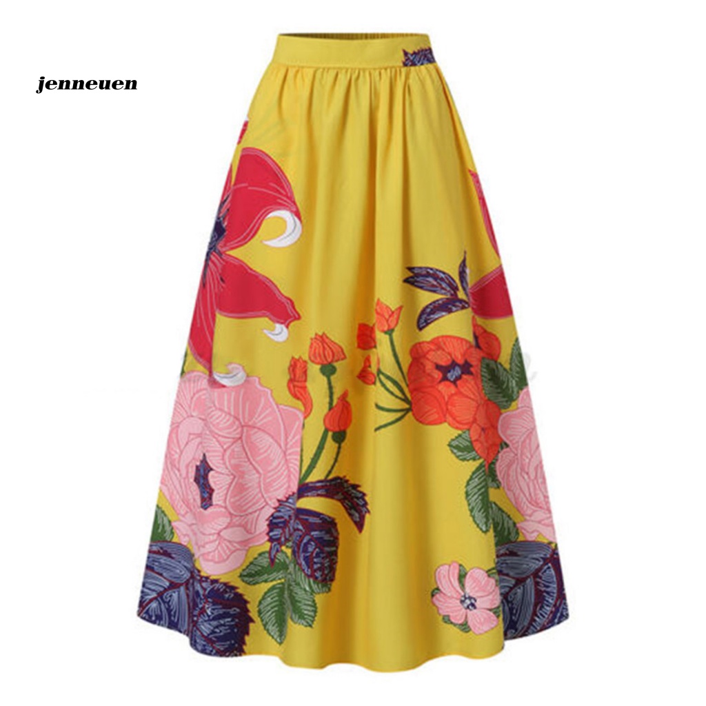 Chân Váy Eo Cao Co Giãn In Họa Tiết Hoa Phong Cách Bohemian Thanh Lịch Dành Cho Nữ