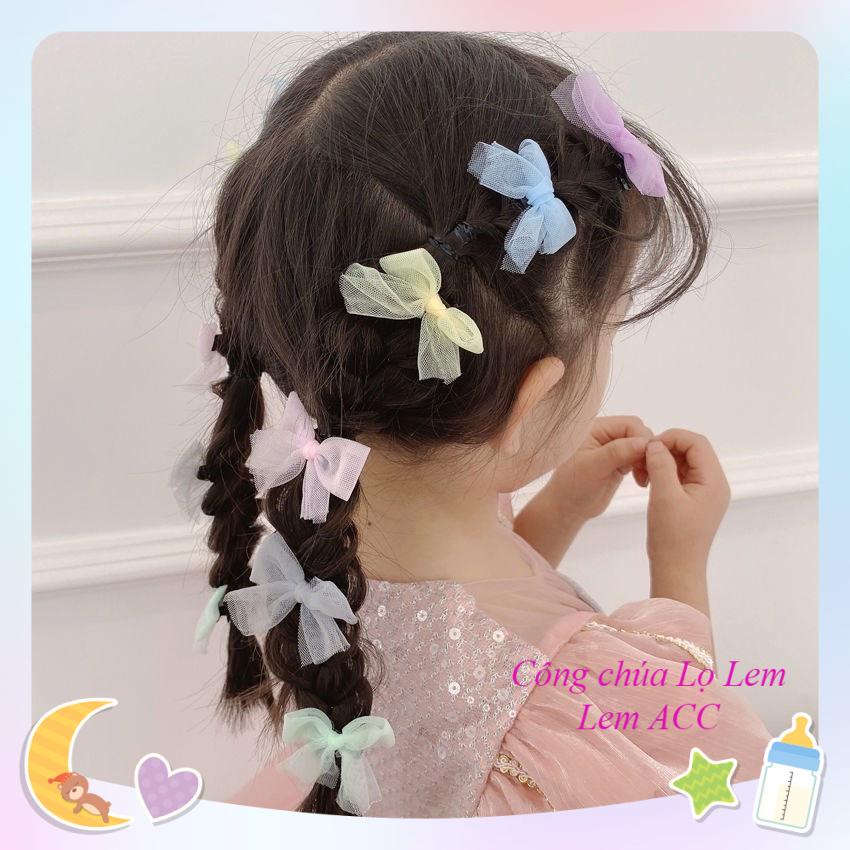 Set 2 kẹp tóc nơ nhỏ, kẹp tóc cho bé gái nơ voan nhỏ nhắn đáng yêu L013