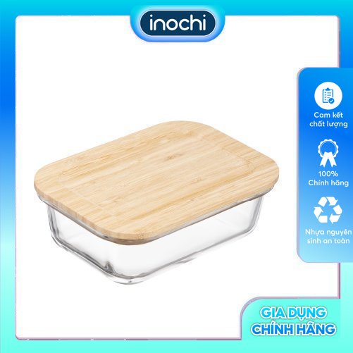 Hộp thuỷ tinh chữ nhật nắp tre Inochi - Nikko 640ml