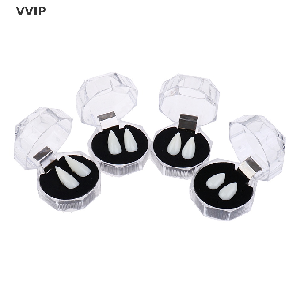 1 Cặp Răng Nanh Giả Hóa Trang Ma Cà Rồng + Keo Rắn Bằng Nhựa Resin