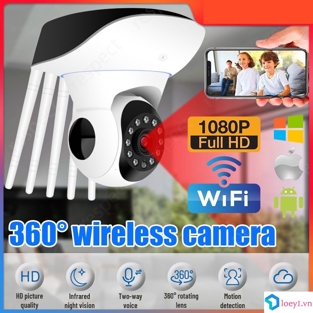 Camera Wifi Ip Robot 5 Ăng Ten Quan Sát Ban Đêm Full Hd 360 ° Micro Âm Thanh Cho Bé Robot Điện Tử LOEY1