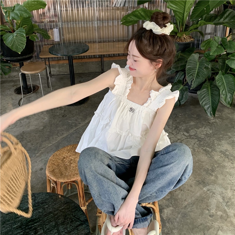 NZN Áo Sơ Mi Trắng Không Tay Thêu Họa Tiết Thời Trang Mùa Hè