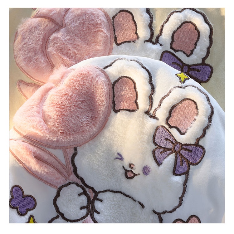 Áo Thun 100% Cotton Dáng Rộng Tay Ngắn In Hình Thỏ 3D Dễ Thương Cho Cặp Đôi JF4P