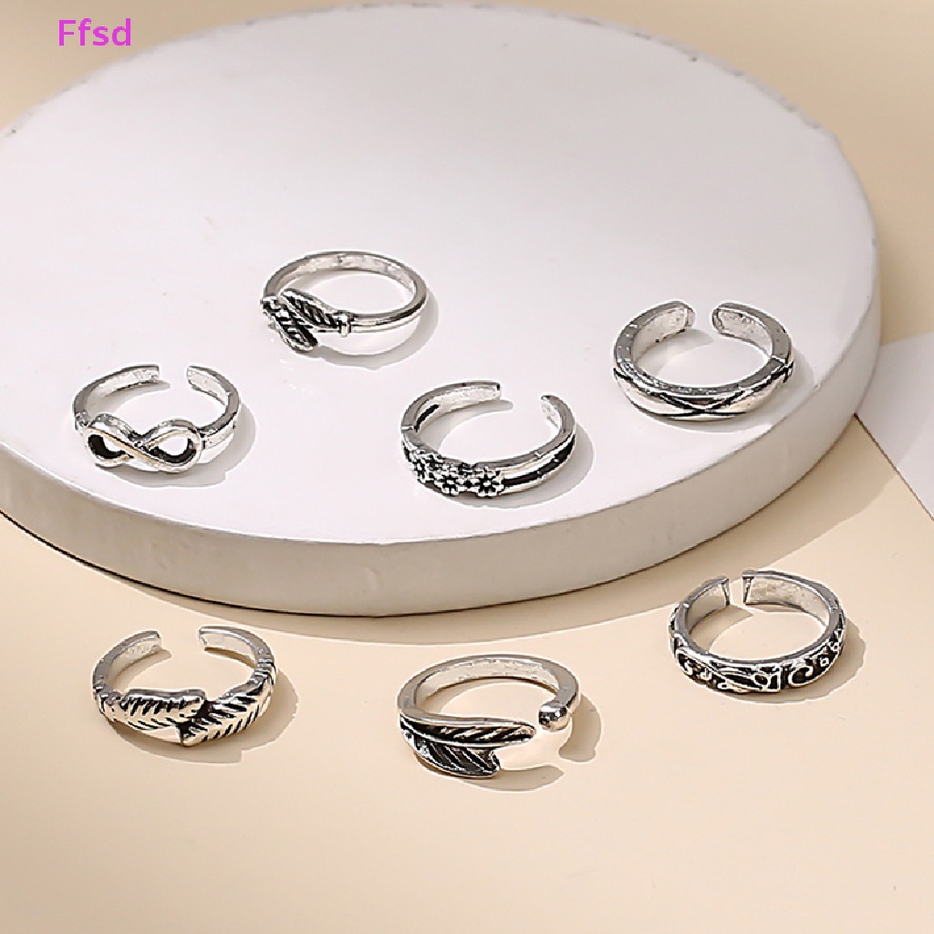 Bộ 6 Nhẫn Đeo Ngón Chân Bằng Hợp Kim Họa Tiết Gợn Sóng Có Thể Điều Chỉnh Cho Nữ