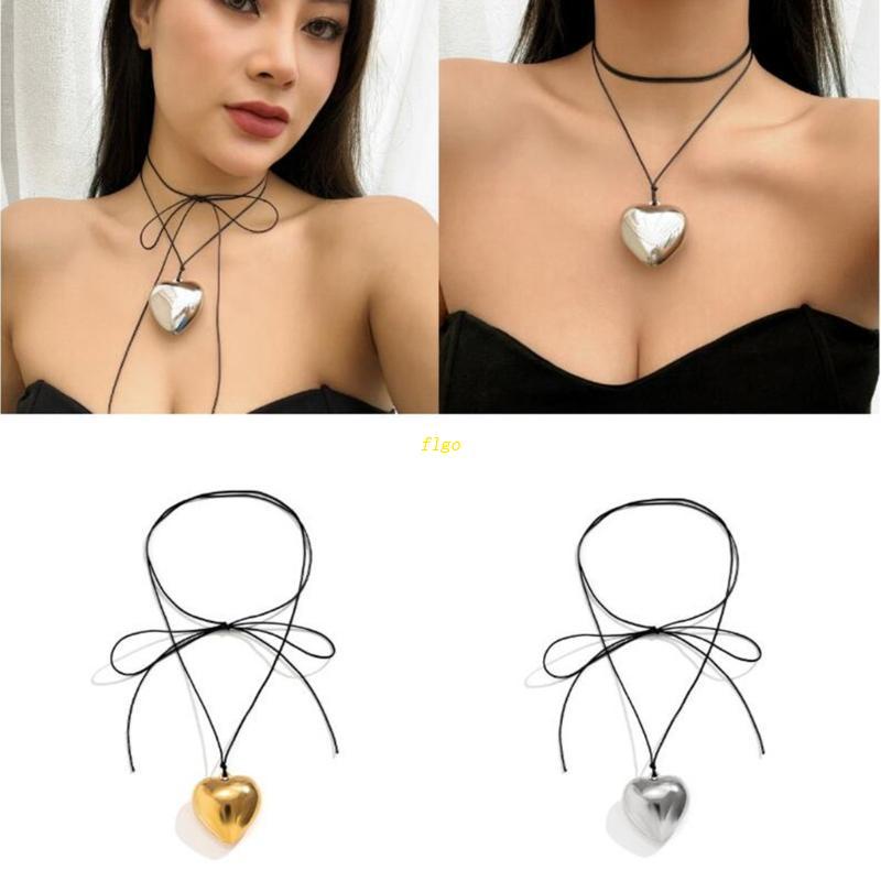 Flgo Vòng cổ Choker Mặt Hình Trái Tim Lớn Có Thể Điều Chỉnh