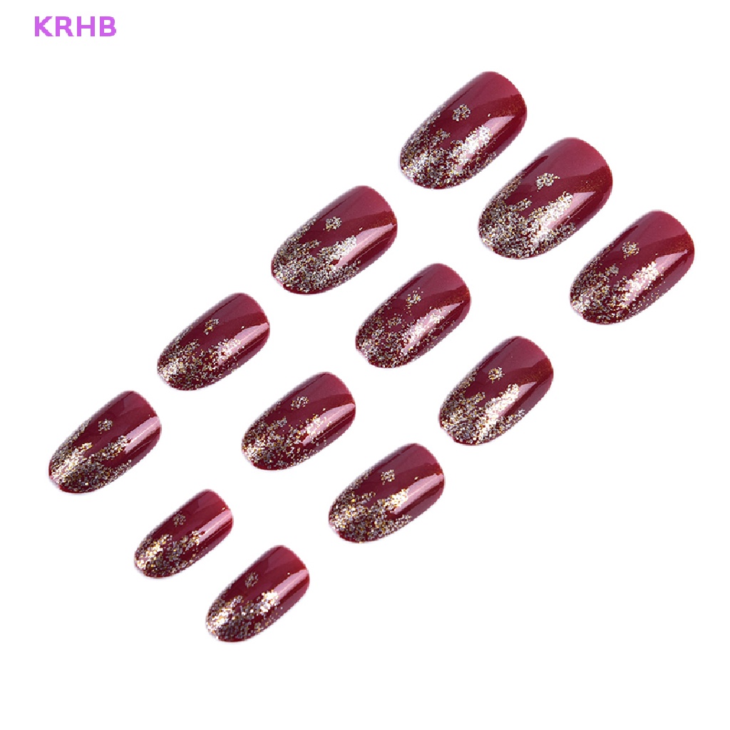 Set 24 Móng Tay Giả Đính Đá Trang Trí Tiệc Cưới Kèm Keo Dán Mới