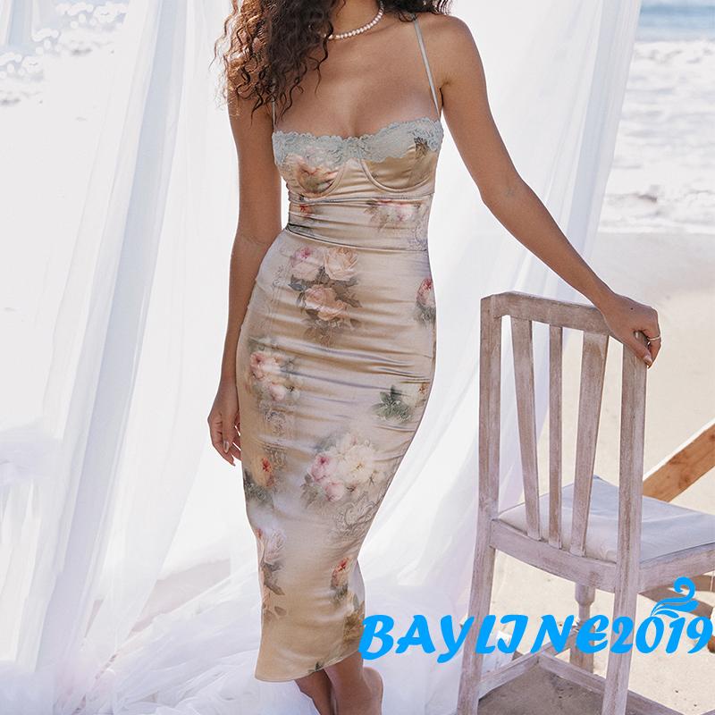 Đầm Maxi Hai Dây Hở Lưng Họa Tiết Hoa Phong Cách Boho Quyến Rũ Cho Nữ Y2K