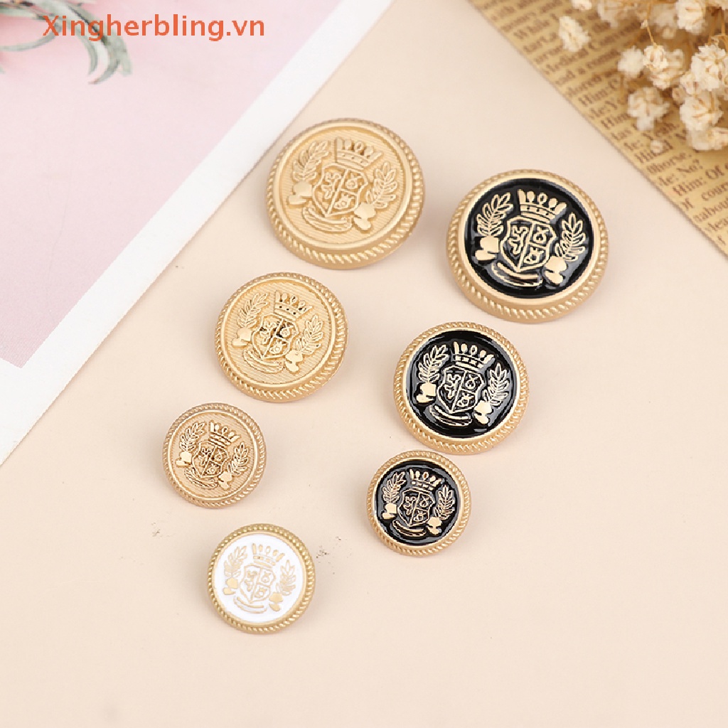 Xhb Set 10 Nút Áo Khoác Vest Họa Tiết Vương Miện Màu Vàng Đồng Phong Cách Anh Quốc