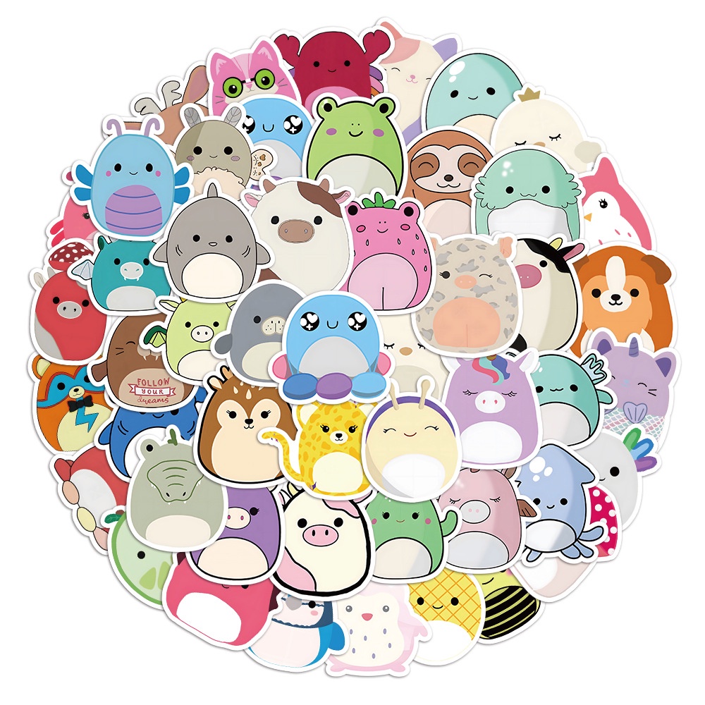 J· Hình Dán Chống Nước Squishmallow Phim Hoạt Hình Mũ Bảo Hiểm Máy Tính Xách Tay Hành Lý Dán Thiết Lập, 50 tờ